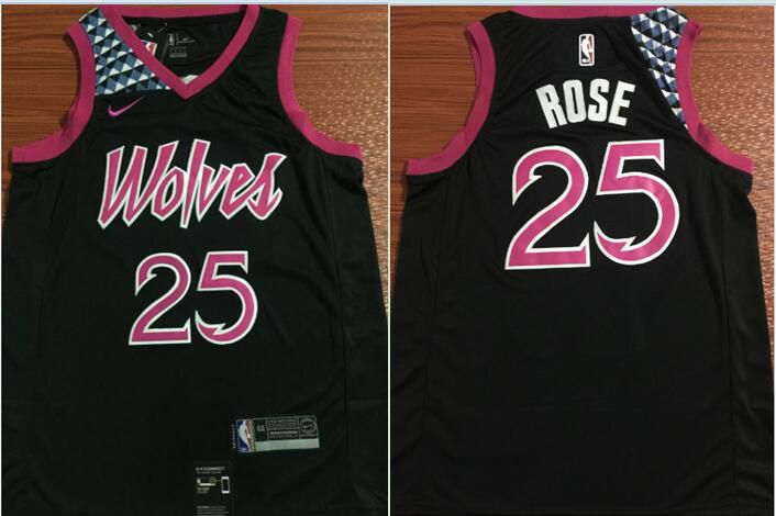 Men Minnesota Timberwolves 25 Rose Black City Edition Nike Game NBA Jerseys
